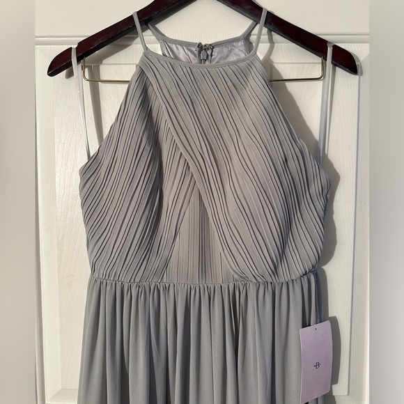 NWT BHLDN Anthropologie 0 Madrie Maxi Dress Fog Grey Bridesmaid Halter Chiffon - Picture 5 of 14